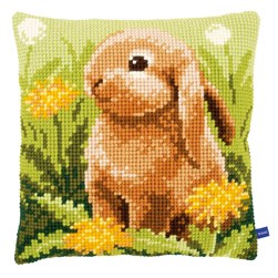 Coussin point de croix Vervaco Lapin au milieu des pissenlits
