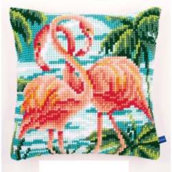 Coussin point de croix Vervaco Flamants enlacés