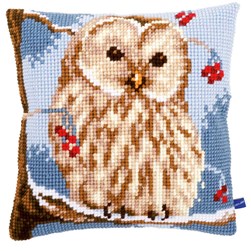 Coussin point de croix Vervaco Chouette enneigée