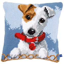 Coussin point de croix Vervaco Le collier rouge de mon Jack russel