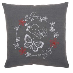 Coussin broderie Traditionnelle Vervaco Esquisse de papillons et ronde de fleurs