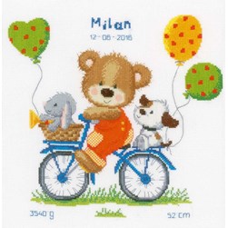 Broderie naissance Vervaco Les doudous en bicyclette