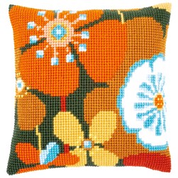 Coussin point de croix Vervaco Eclosion de Fleurs retrro