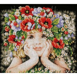 kit Point de croix Lanarte La fille aux cheveux fleuris