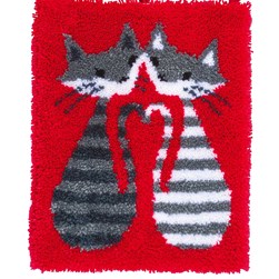 Tapis Point Noué Vervaco Amour de chats rouge