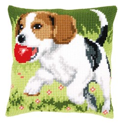 Coussin point de croix Vervaco Chien Beagle et sa balle