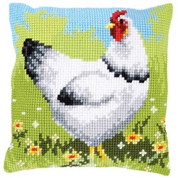 Coussin point de croix Vervaco La poulette blanche