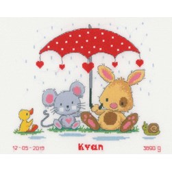 Broderie naissance Vervaco Les doudous sous le parapluie