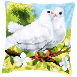 Coussin point de croix Vervaco ouple de pigeons blancs