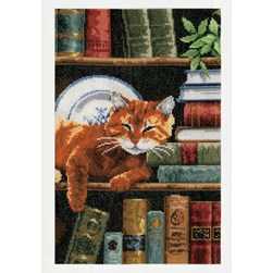 kit Point de croix Vervaco Un chat roux sur la bibliothèque