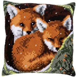 Coussin point de croix Vervaco Le refuge des renards aux premiers flocons