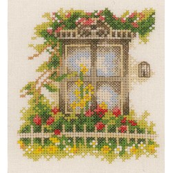 kit Point de croix Lanarte La fenêtre aux fleurs