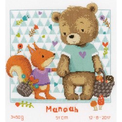 Broderie naissance Vervaco Ourson et écureuil en ballade