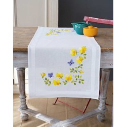 kit Chemin de Table - Broderie Traditionnelle Vervaco Les papillons aux fleurs dorées