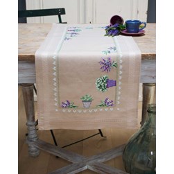 kit Chemin De Table - Broderie Point de Croix imprimée Vervaco Les lavandes