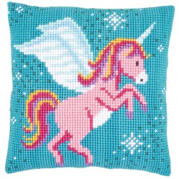 Coussin au demi point Vervaco Licorne rose en vol