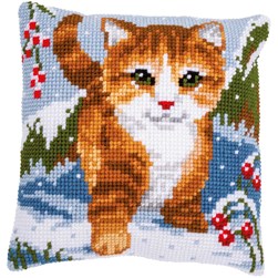 Coussin point de croix Vervaco Jeux de chat dans la neige