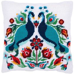 Coussin point de croix Vervaco Floklore floral aux paon