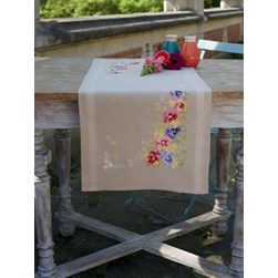 kit Chemin de Table - Broderie Traditionnelle Vervaco Violettes multicolores