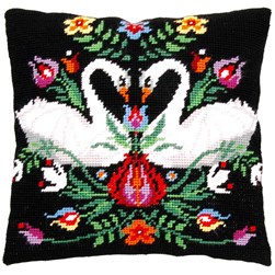 Coussin point de croix Vervaco Floklore floral aux cygnes