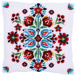 Coussin point de croix Vervaco Floklore floral coloré