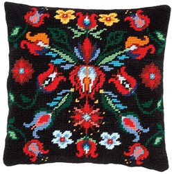 Coussin point de croix Vervaco Floklore floral en noir