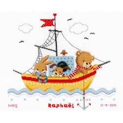 Broderie naissance Vervaco L'ourson et ses amis à la pêche
