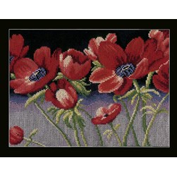 kit Point de croix Lanarte Fabuleuses fleurs rouges