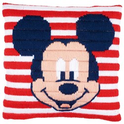 Coussin Point Lancé Vervaco Tête de Mickey marin