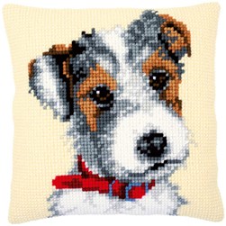 Coussin point de croix Vervaco Border collie au collier rouge