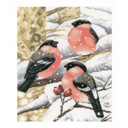 kit Point de croix Lanarte Les bouvreuils enneigés