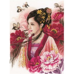 kit Point de croix Lanarte Femme d'asie aux fleurs de cerisier