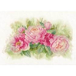 kit Point de croix Lanarte Pivoines en pastel