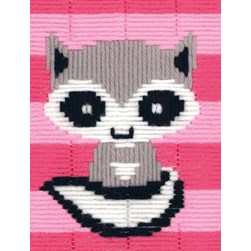 Kit Canevas Point Lancé Vervaco Raton laveur fon rayé rose