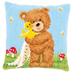 Coussin point de croix Popcorn L'ours et le canard