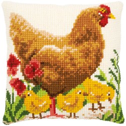 Coussin point de croix Vervaco La ballade de la poule et ses poussins