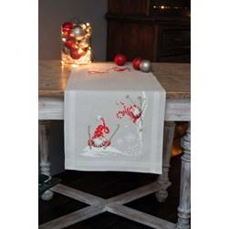 kit Chemin De Table - Broderie Point de Croix imprimée Vervaco Gnomes de Noël en ski