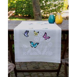 kit Chemin De Table - Broderie Point de Croix imprimée Vervaco Danse des papillons