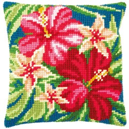 Coussin point de croix Vervaco Les fleurs d'ibiscus