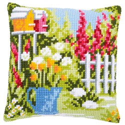 Coussin point de croix Vervaco Mon jardinet fleuri