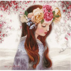kit Point de croix Lanarte Jeune fille au rêve fleuri
