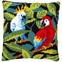 Coussin point de croix Vervaco Cacatoès et perroquet