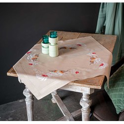 kit Nappe - Broderie Point de Croix imprimée Vervaco Les rouges gorge de l'hiver