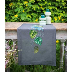 kit Chemin De Table - Broderie Point de Croix imprimée Vervaco Feuilles exotiques