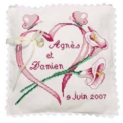 Coussin Broderie Mariage Princesse Coussin de mariage coeur d'arums
