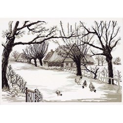 kit Point de croix Permin Le chemin de campagne en hiver