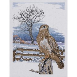 kit Point de croix Permin Buse dans la neige sur toile de lin