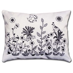 Coussin broderie Traditionnelle Princesse Jardin de fleurs noir et blanc