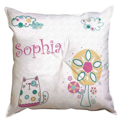 Coussin broderie Traditionnelle Princesse L'arbre fleuri et petit chat