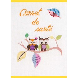 Kit Protège carnet santé à broder Princesse Deux hiboux sur une branche
